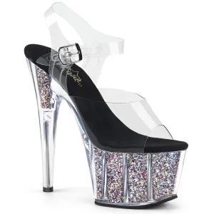 ADORE-708CG Pleaser Clear/Silver Confetti Glitter Sexy Platform Shoes (Pole Dancing Heels)