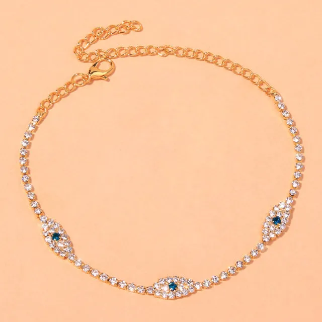 Fashion Rhinestone Blue Evil Eye Ankle Bracelet Femme for Women